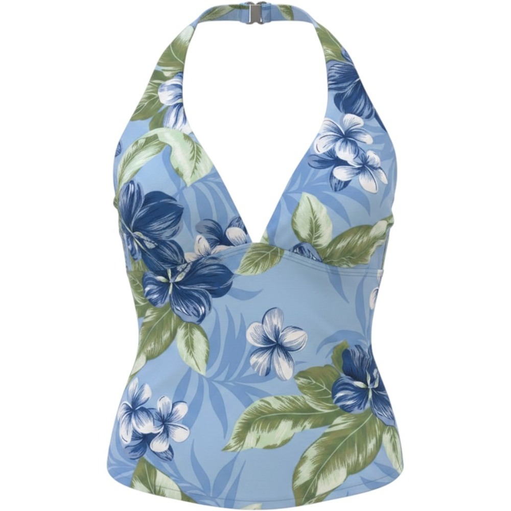 Tommy Bahama Blue Floral Halter Tankini Swim Top Metal Clasp Size 8